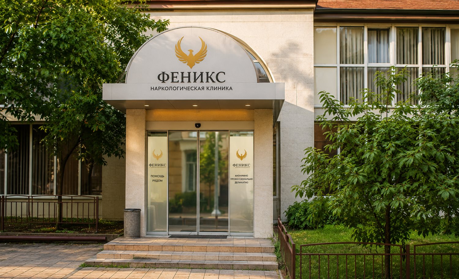 Вход в наркологическую клинику «Феникс» в Новоаннинском